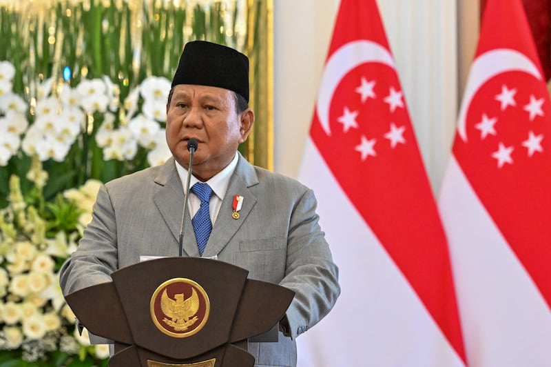 Indonesia's President Prabowo Subianto pictured during a press conference at the presidential palace in Jakarta on November 6, 2024.